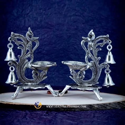 Bells Diya Pair - Crazy Silver Shine