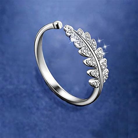 University Trendz Silver Plated Silver Crystal Adjustable Leaf Ring for ...