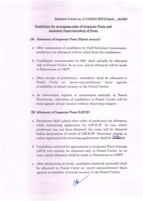 Guidelines on allocation of Inspector Posts and Assistant ...