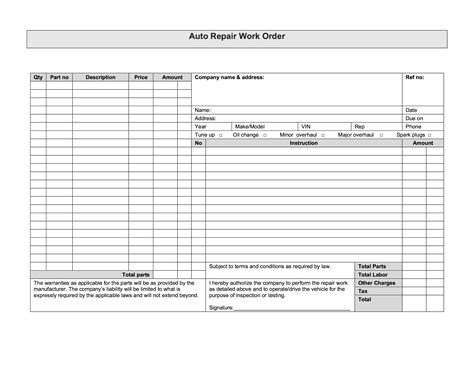 Image result for Small Engine Repair Work Order