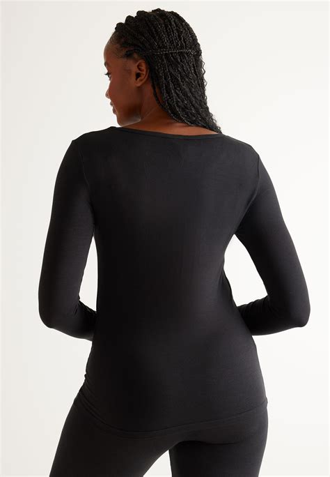 Womens Plain Black Long Sleeve Thermal Top | Peacocks