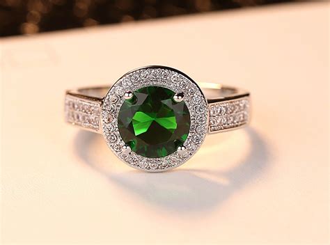 亚马逊跨境新品祖母绿圆形锆石戒指女轻奢时尚气质指环饰品批发-阿里巴巴