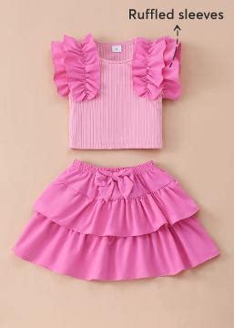 Shop Online 2-Pc Tiered Ruffle Blouse & Skirt at ₹791