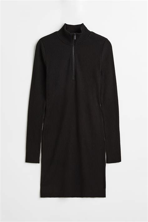 Rib-knit bodycon dress - Black - Ladies | H&M IN
