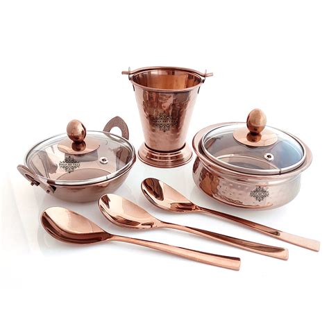 Buy Indian Art Villa Steel Serving Set with Rose Gold Finish D/W ...