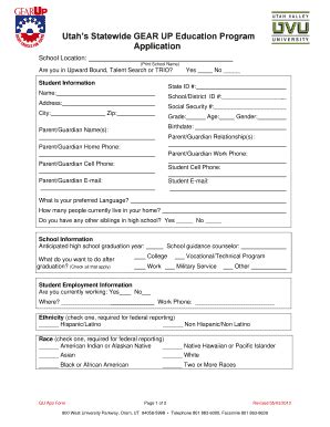 Fillable Online uvu utahs statewide gear up education program form Fax ...