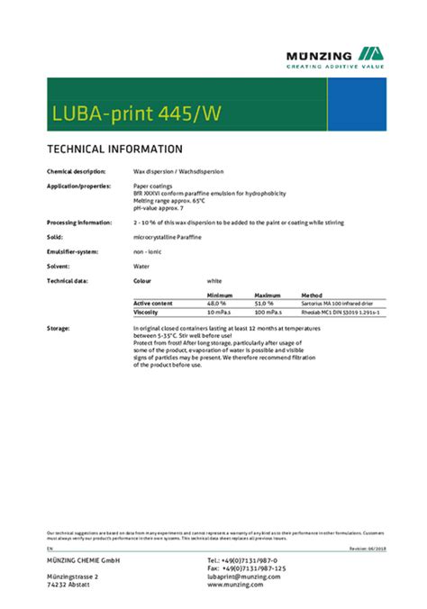 LUBA-print® 445/W | Münzing Chemie