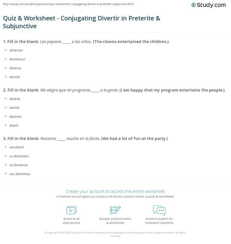 Quiz & Worksheet - Conjugating Divertir in Preterite & Subjunctive ...