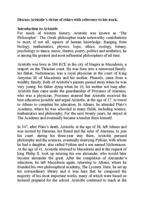 Aristotle virtue - Discuss Aristotle’s virtue of ethics with reference ...