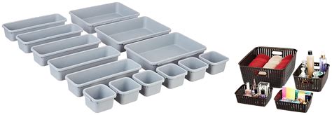 Amazon Brand - Solimo Kitchen Drawer Organiser, Set of 14, Grey 4 Piece ...