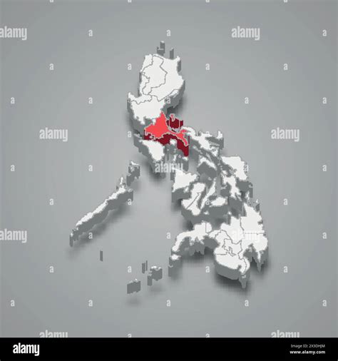 Calabarzon region highlighted in red on a grey Philippines 3d map Stock ...