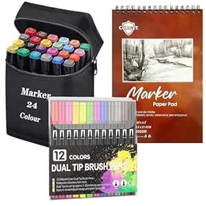 Corslet 37-Piece Art Set – Includes 24 Dual Tip Alcohol Markers, 12 ...