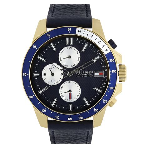 Buy Online Tommy Hilfiger Quartz Multifunction Blue Dial Leather Strap ...