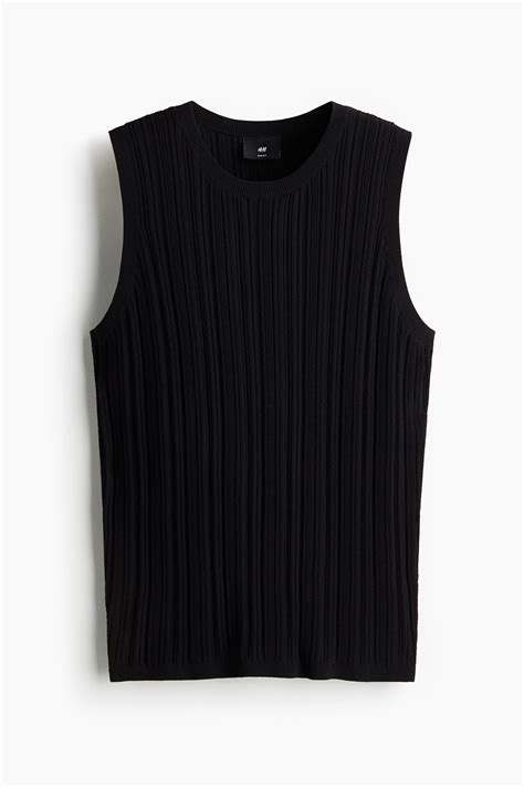 Slim Fit Ribbed vest top - Black - Men | H&M IN