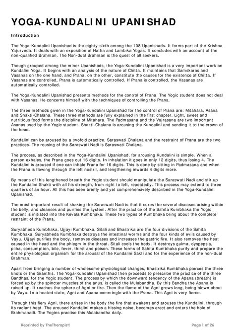 Yoga-kundalini-upanishad 26pg - YOGA- KUN D ALI N I UPAN I SH AD I n t ...