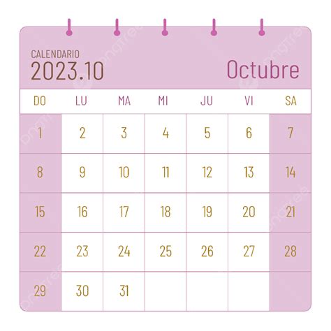 October Calendar Spanish