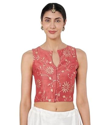 studio rasa Women's Silk Blend Front Open Top for Wedding Festive Party ...