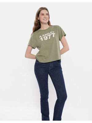 Buy American Eagle Women Olive Logo Tee Online