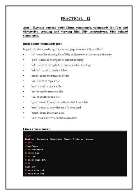 Os12 - Practical 12: Basic Linux Commands and File Management - Studocu
