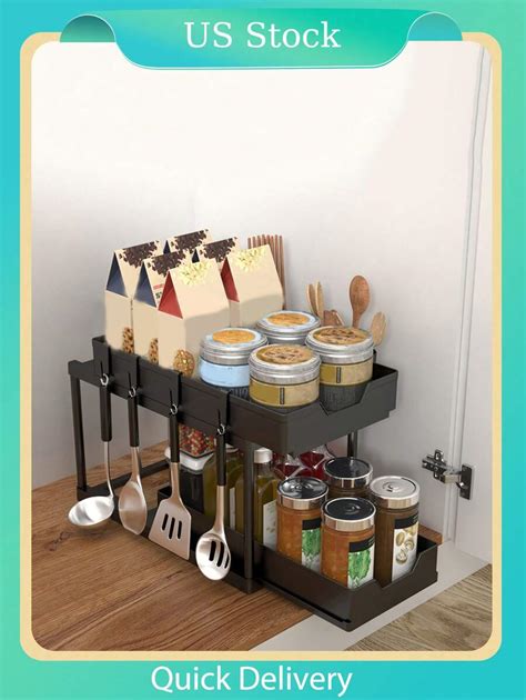 1pc , Black 2 Tier Under Sliding Cabinet Basket Organizer Drawer For ...