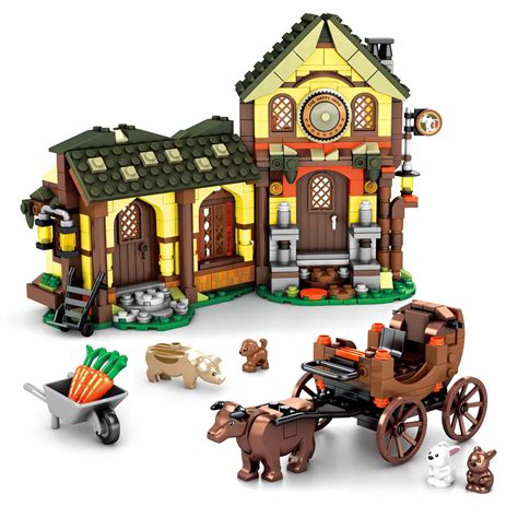 Fun Little Toys Village House Building Bricks Set with Farm Animals ...