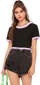 BASE 41 Solid Women Round Neck Black, Pink T-Shirt - Buy BASE 41 Solid ...