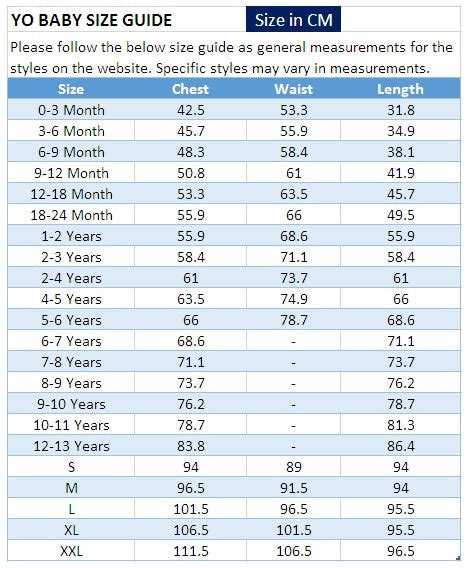 Size Measurement Chart – Yo Baby India