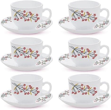 Larah by BOROSIL Silk Series Red Bud Opalware Cup and Saucer Set of 12 ...