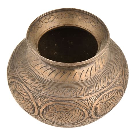 Hand Engraved Flower & Peacock Figures Carved Brass Water Pot