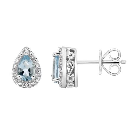 Celebration Gems Sterling Silver Pear Shaped Genuine Aquamarine Diamond ...