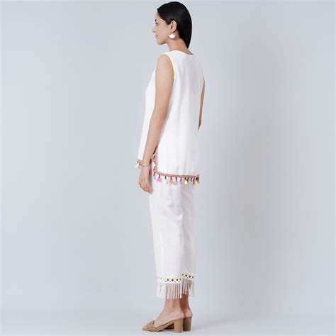 White Summer Top with Pants Set – First Resort by Ramola Bachchan