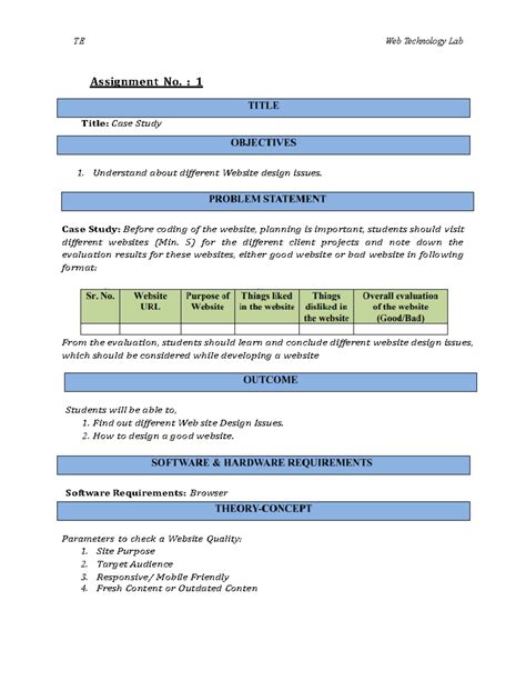 1-Case Study - TE Web Technology Lab Assignment No. : 1 Title: Case ...