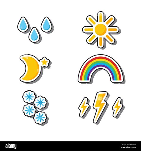 Set of stickers for weather forecast. Vector images, on a dark ...