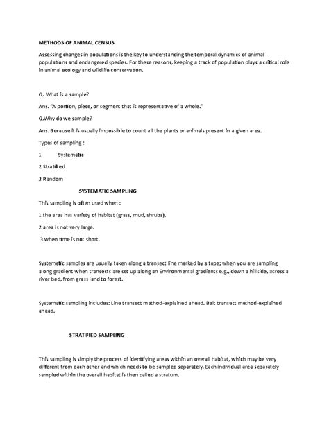 Animal Census Methods: Systematic, Stratified, and Random Sampling ...