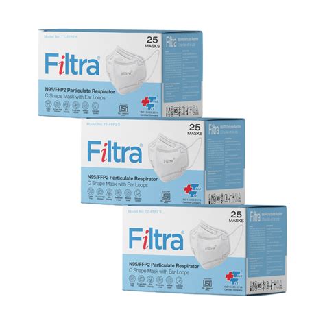 White N95 Mask with Ear Loops Pack of 3 Boxes X 25 Masks – FILTRA® Store