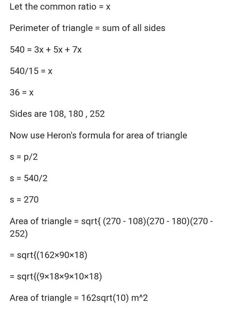 in a triangle abc the perimeter of the field is 540 cm and the sides ...