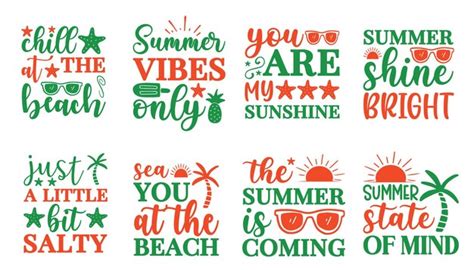 Vector summer beach quotes typography tshirt design set | Premium Vector