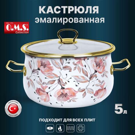 Кастрюля OMS, Эмалированная сталь, Термоупрочненное стекло, 5 л ...