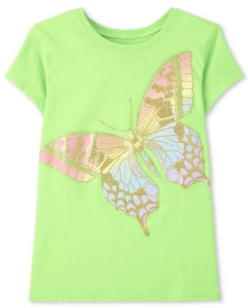 Girls Short Sleeve Rainbow Butterfly Graphic Tee - GREEN | The Children ...