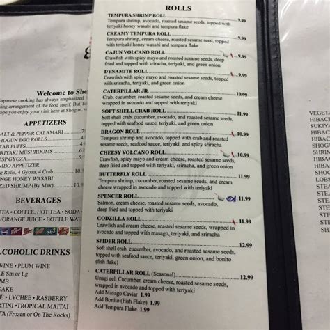 Menu at Shogun Japanese Steak House restaurant, Clovis