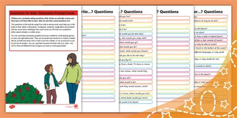 Questions for Kids Discussion Prompt Cards