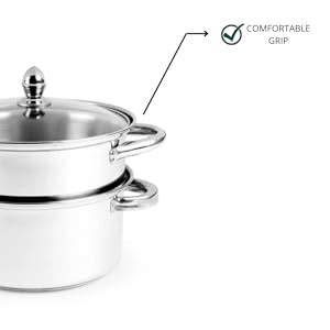 Pigeon Elantra Stainless Steel 2 Tier Steamer Pot Set with Glass Lid ...