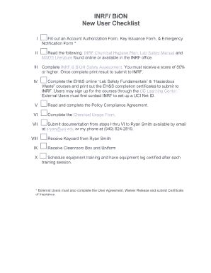 Fillable Online INRF / BiON User Checklist - University of California ...