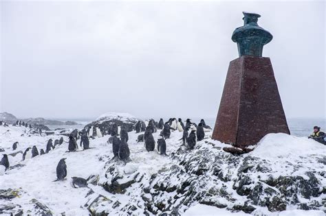Elephant Island - home for Shackleton's crew with the statue of the ...