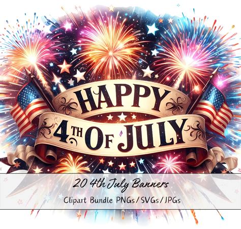 4th July Banners Clipart Bundle, Watercolor Patriotic Happy Files, High ...