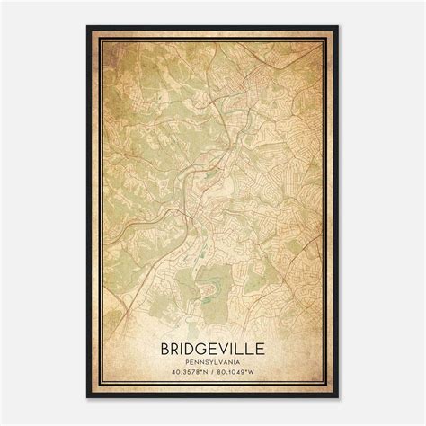 Vintage Bridgeville Pennsylvania Map Poster, Bridgeville PA City Road ...