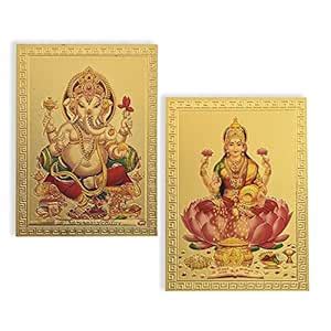 Hawai Small Pocket Size Gold Plated Lord Ganesh Laxmi Poster Sticker ...