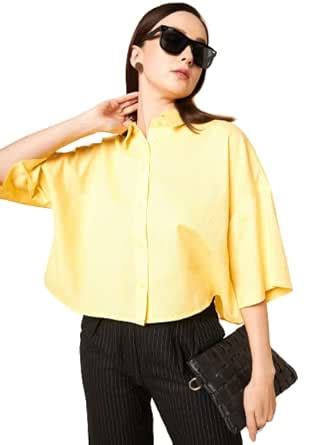 Buy HIGH STAR Women's Oversized Shirts (HSWSHS23006_YL_L_Yellow L) at ...
