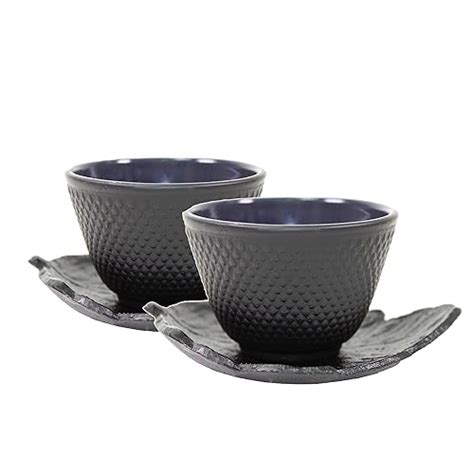 Buy 2 Sado Black Leaf Teacup Saucer 2 Black Polka Dot Hobnail Japanese ...