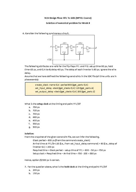 W8 Solutions - RTL Flow Numerical Problems Analysis (NPTEL) - Studocu